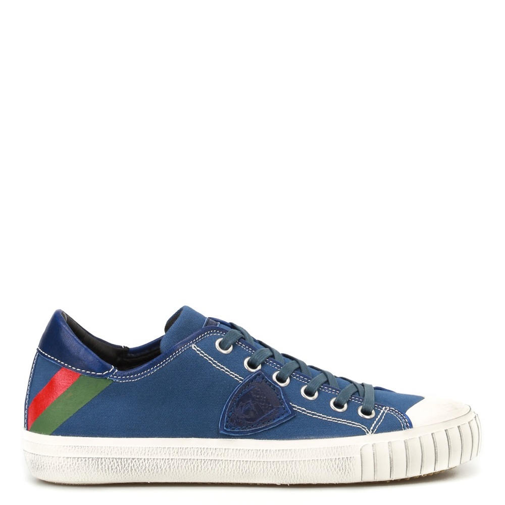 Philippe Model Navy Sneakers With Green And Red Stripes